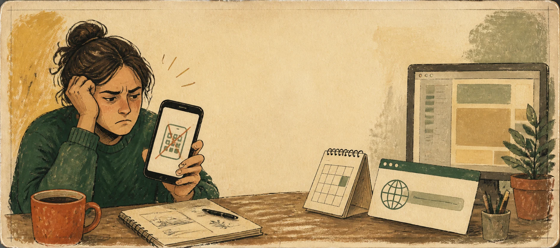 Worn journal thumbnail for the app-only calendar rant