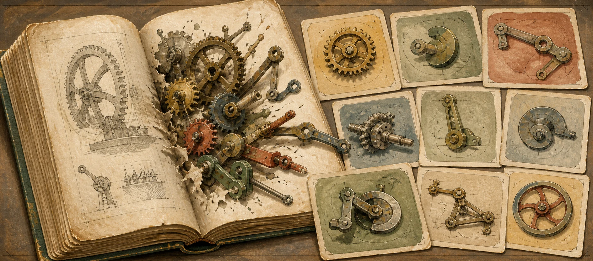 Worn journal thumbnail for the mechanical movements archive